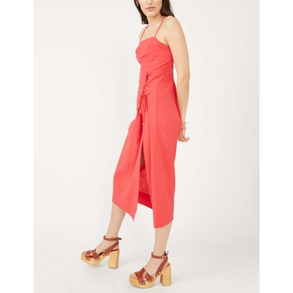 NWT Free People Francesca Midi Dress / Tangerine Tango - Picture 2 of 6